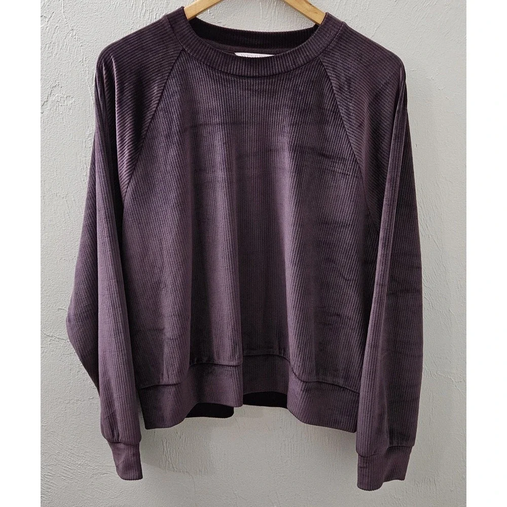 NEW w/Tags Victoria Secret Striped‎ Pattern Purple Velvet Sweatshirt Size Large